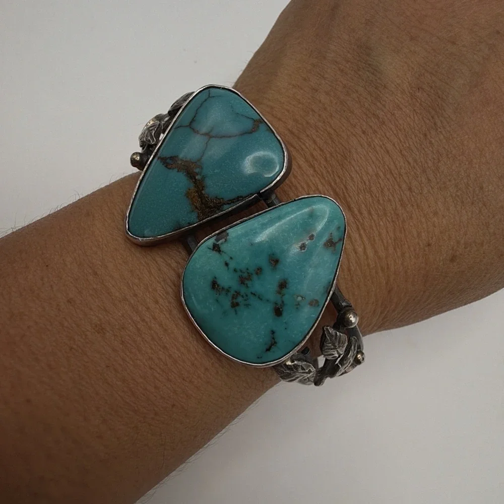 VTG South Western Sterling Silver Turquoise Cuff Bracelet Size 7.5 27g